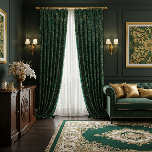 Green Cashew Flower Jacquard Fabric | Ethnic Pattern