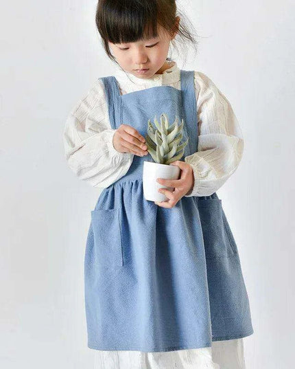 Stylish Kids' Linen Cooking and Craft Apron with Front Pocket - Perfect for Ages 3-10