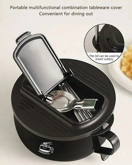 Insulated 1000ml Ramen Bowl with Integrated Phone Holder - Ideal for Soups, Salads, and Travel Dining