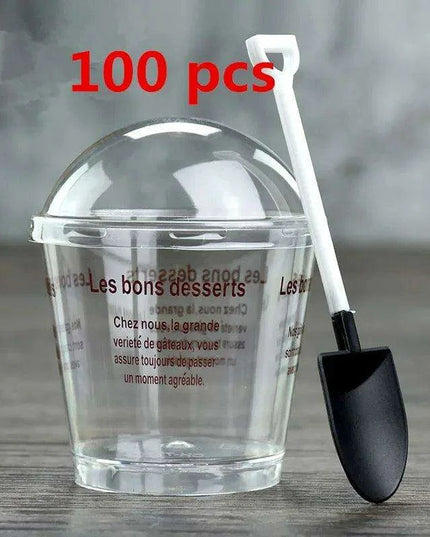 Elegant Clear Dessert Cup Collection with Lids and Scoops - Perfect for Ice Cream, Yogurt, and Mousse