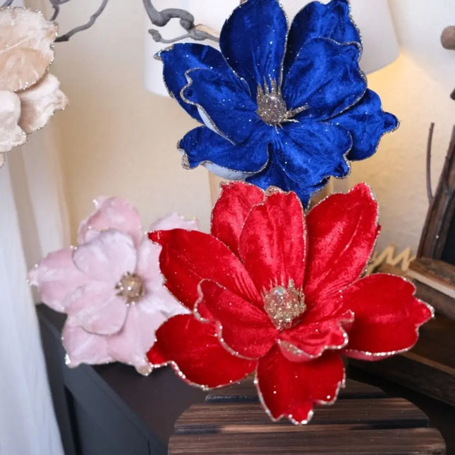 Artificial Glitter Christmas Flower Ornament, Assorted Styles & Colours