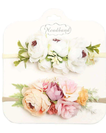 Floral Bow Infant Headband Set - 2-Piece Stretchy Hair Accessories for Newborns