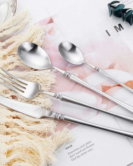 Sophisticated Antique Gold Matte Flatware Set - Premium Stainless Steel Cutlery for Elegant Dining Experiences