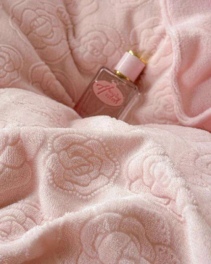 Pink Coral Velvet Bedding Set with Ruffled Duvet Cover and Pillowcases, Queen & King Sizes