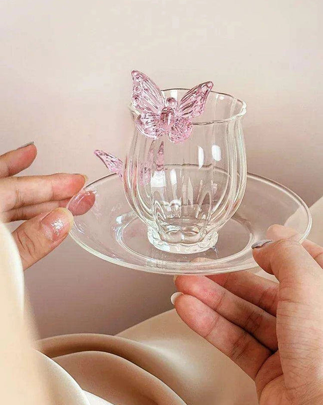 Charming Pink Bow Glass Cup and Saucer Set - 150ml Kids' Drinkware Gift