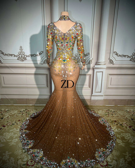 Stunning Plus Size Rhinestone-Embellished Mermaid Evening Gown for Women