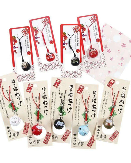 Lucky Cat Keychain with Prosperity Bells - Japanese Charm for Wealth and Good Fortune