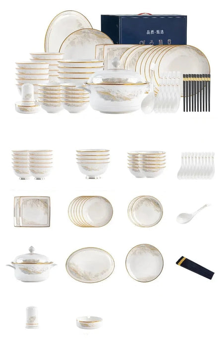 Elegant White Ceramic Dinner Plates Set - Korean Style Tableware for Home and Kitchen