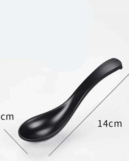 Sophisticated Black Melamine Serving Spoon with Elegant Japanese Porcelain Motif