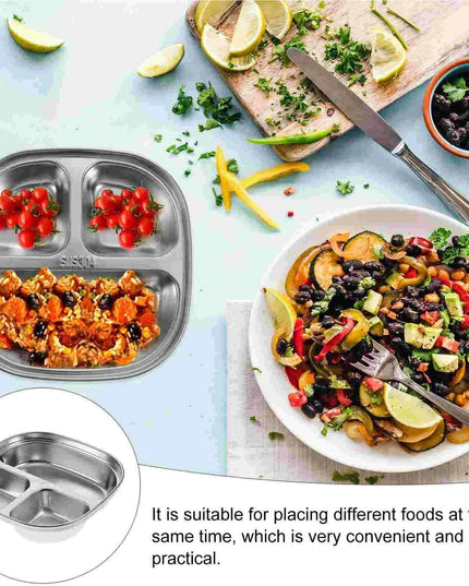 Sophisticated Stainless Steel Sectioned Plate for Gourmet Dining