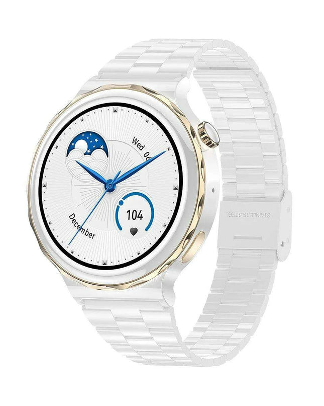 Stylish White Fitness Smartwatch with Comprehensive Health Tracking and NFC Integration