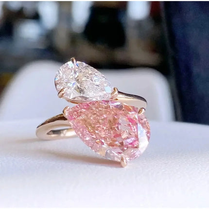 PINK WHITE Two-Ston IGI Certified 5 Carat Pear Cut Lab Grown Diamond Ring 14K 18K Solid Gold Engagement Wedding Ring for Women pink-white-two-ston-igi-certified-5-carat-pear-cut-lab-grown-diamond-ring-14k-18k-solid-gold-engagement-wedding-ring-for-women