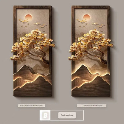 Chinese Landscape Corridor Painting with Integrated Wall Lamp
