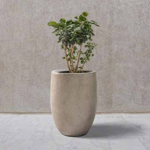 Weathered Concrete Tall Outdoor Planter with Modern Design and Drainage System