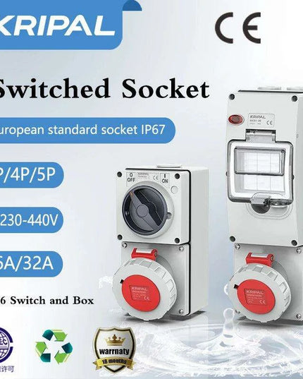 Heavy-Duty Waterproof 32A CEE Combination Socket with Circuit Protection and Switch Control
