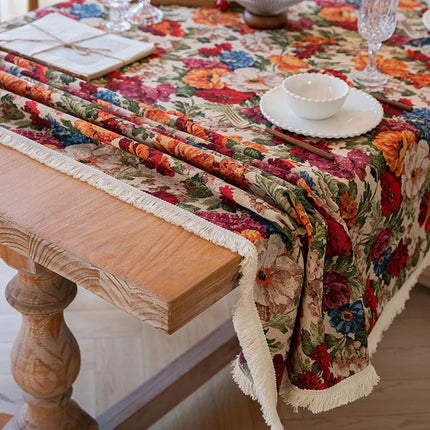 Vintage Floral Jacquard Tablecloth — Pastoral, 13 Colours, 8 Sizes