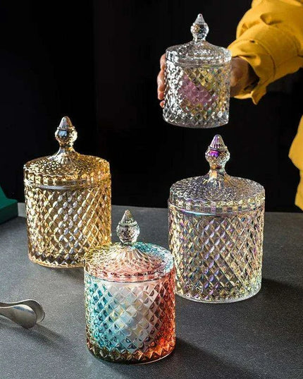Colorful Diamond Glass Storage Jars for Candy and Sugar - 300ML & 600ML Options