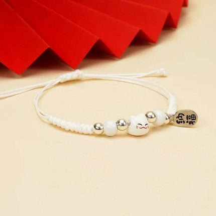 Fortune Bringer Lucky Cat Adjustable Bracelet - Handmade Red Accessory for Positive Energy
