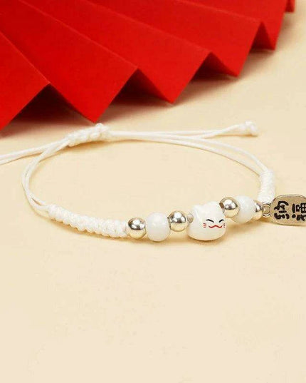 Fortune Bringer Lucky Cat Adjustable Bracelet - Handmade Red Accessory for Positive Energy