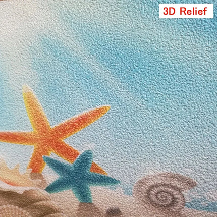 3D Ocean View Mural Wallpaper - Blue Sky & Clouds