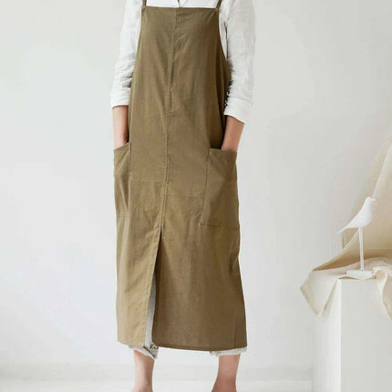 Chic Waterproof Apron for Culinary and Gardening Mastery - Adjustable Cotton-Linen Blend