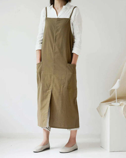Chic Waterproof Apron for Culinary and Gardening Mastery - Adjustable Cotton-Linen Blend