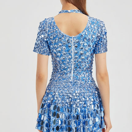 KarolyiDora XXXL Lake Blue Sequins Mini Dress for Nightclub & Dance
