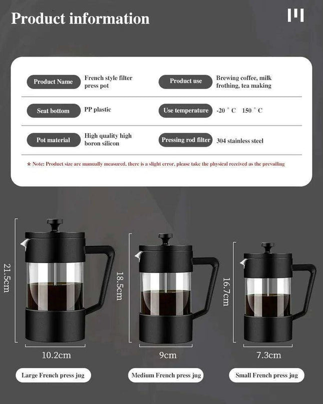 Stylish Borosilicate Glass French Press - Choose from 350ML, 600ML, and 1000ML for Exceptional Brewing