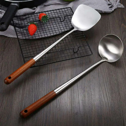Stainless Steel Wok Spatula and Ladle Kitchen Utensil Set for Cooking
