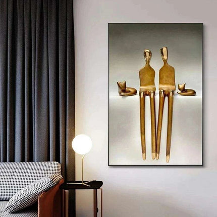 Romantic Golden Lovebirds Canvas Artwork - Elegant Home Accent Decor