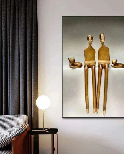 Romantic Golden Lovebirds Canvas Artwork - Elegant Home Accent Decor