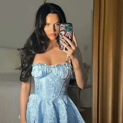 Enchanting Lace Jacquard Strapless Dress - Slim Fit Princess Charm for Special Celebrations