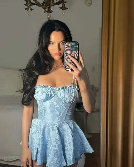 Enchanting Lace Jacquard Strapless Dress - Slim Fit Princess Charm for Special Celebrations