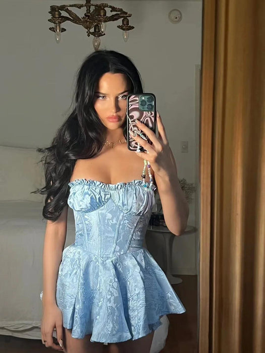Enchanting Lace Jacquard Strapless Dress - Slim Fit Princess Charm for Special Celebrations
