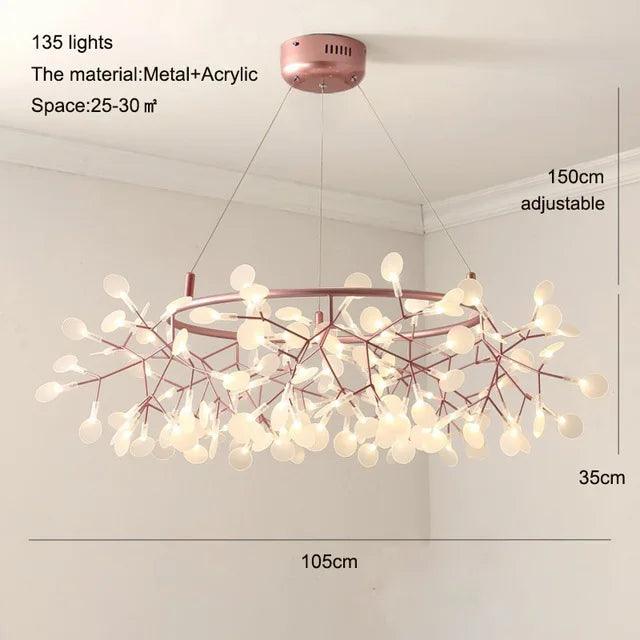 Nordic Firefly Chandelier: Customizable Rose Gold & Black Lighting Masterpiece