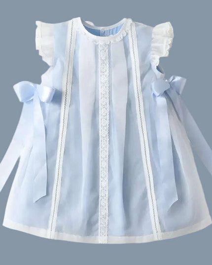 Baby Girl Christening Gown with Spanish Lace and Charming Bow -