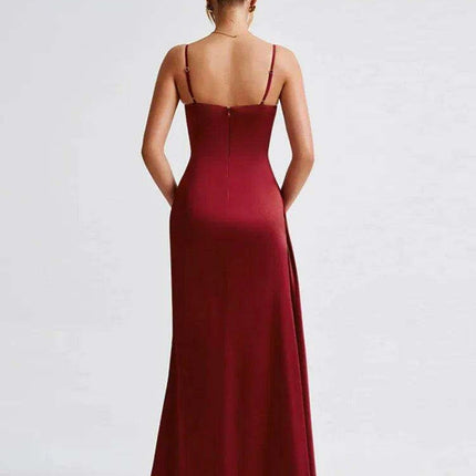 Satin Backless Maxi Gown with Spaghetti Straps for Women