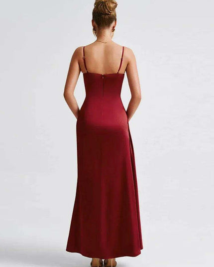 Satin Backless Maxi Gown with Spaghetti Straps for Women