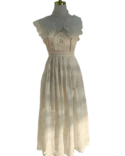 Embroidery Hollow V-Neck Lace Dress