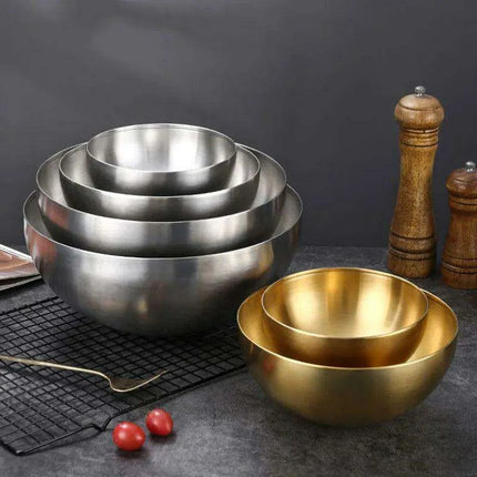 Korean Luxurious Stainless Steel Salad Bowl Set - Elegant Gold and Silver Bowls in Sizes from 15cm to 28cm