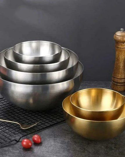 Korean Luxurious Stainless Steel Salad Bowl Set - Elegant Gold and Silver Bowls in Sizes from 15cm to 28cm