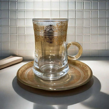 Elegant Bronzed Glass Turkish Coffee Set with Stylish Saucers