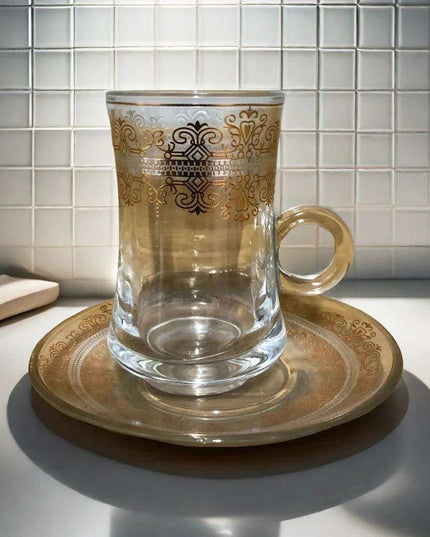 Elegant Bronzed Glass Turkish Coffee Set with Stylish Saucers