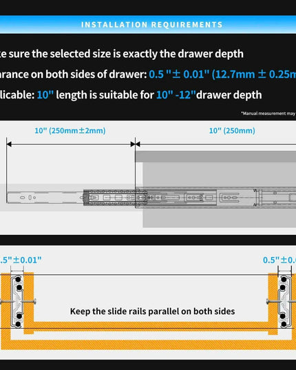 24" Premium Galvanized Steel Push-to-Open Drawer Slides - Heavy-Duty Pair for Cabinetry