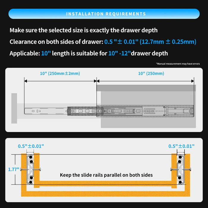 24" Premium Galvanized Steel Push-to-Open Drawer Slides - Heavy-Duty Pair for Cabinetry