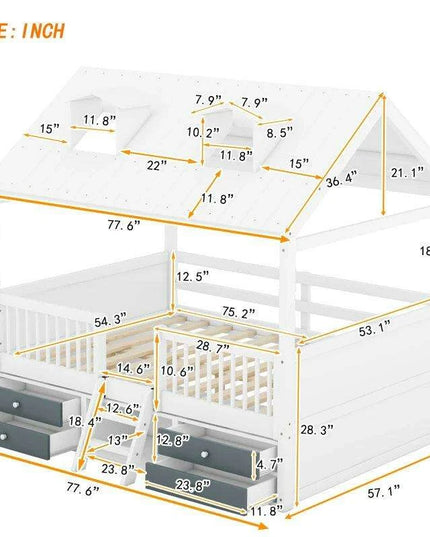 Enchanting Wooden Playhouse Bed with Skylights and Ample Storage