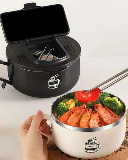 1000ml Insulated Stainless Steel Ramen Bowl with Lid - Perfect for Instant Noodles, Salads, and Soups for 1-2 People