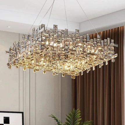 Modern LED Crystal Chandelier — Square & Linear, Custom Sizes