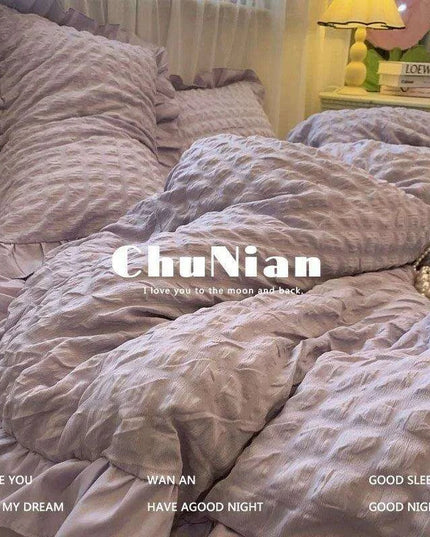 Kawaii Seersucker Ruffled Lace Bedding Collection