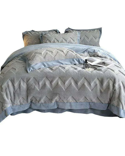 Plush Coral Velvet Faux Fur Duvet Cover Set - Indulgent Shaggy Bedding for Winter Warmth